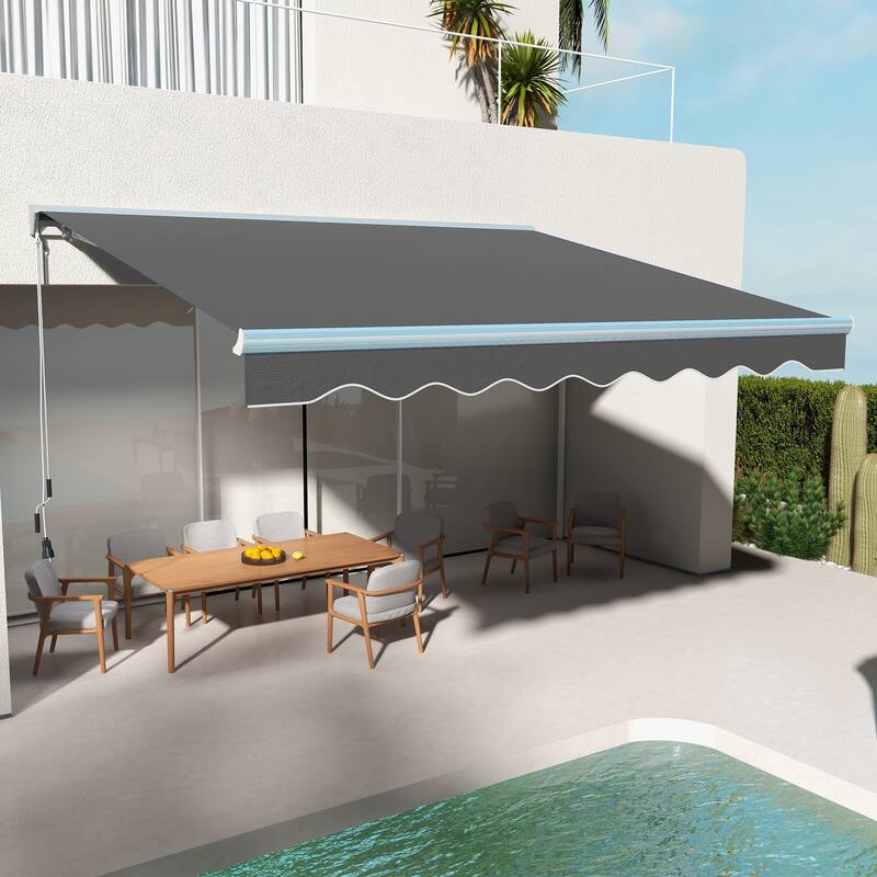 13' x 10' Electric Awning with LED Lights, Retractable Awning, UV40+ Sun Shade Shelter with Remote Controller and Crank Handle