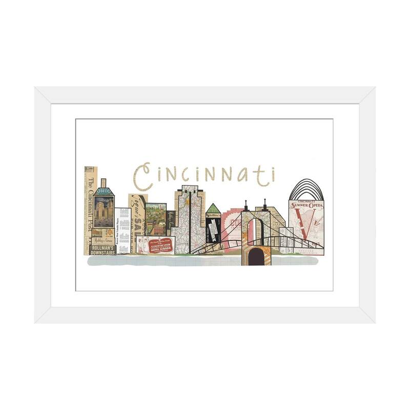 iCanvas "Cincinnati Horizontal Skyline" by Paper Cutz - White - 16x24x1