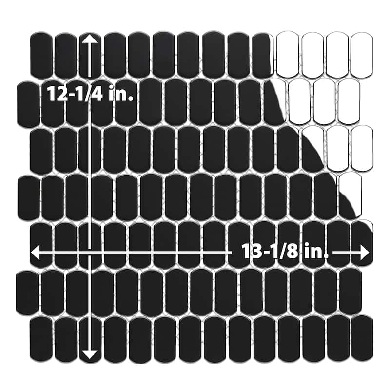 Merola Tile Hudson Capsule Glossy Black 12-1/4" x 13-1/8" Porcelain Mosaic Floor and Wall Tile