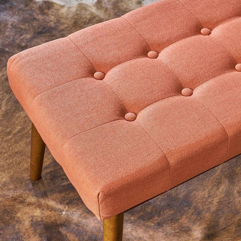 Mid-Century Tufted Ottoman with Rubberwood Frame by Christopher Knight Home
