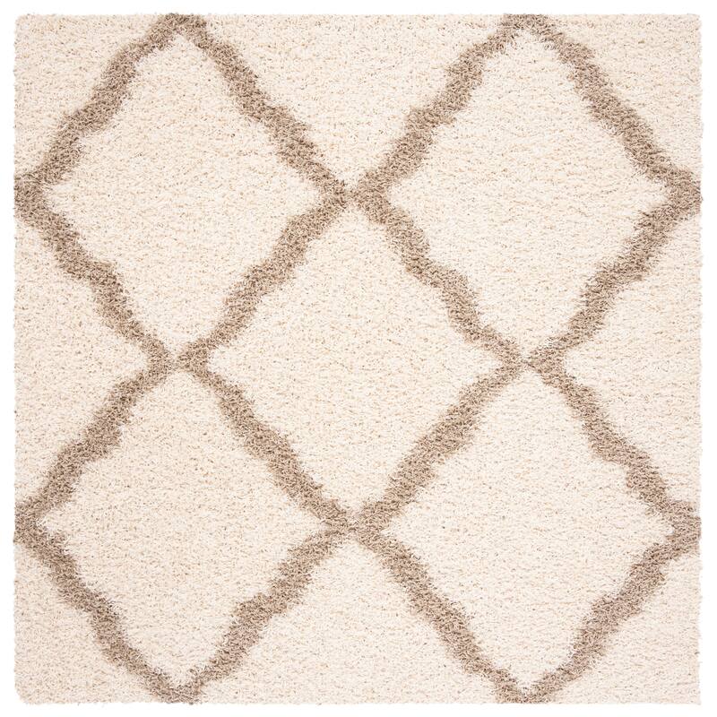 SAFAVIEH Dallas Shag Hacer Trellis 1.5-inch Thick Rug - 6'  x  6' - Ivory/Beige - Runner/Square