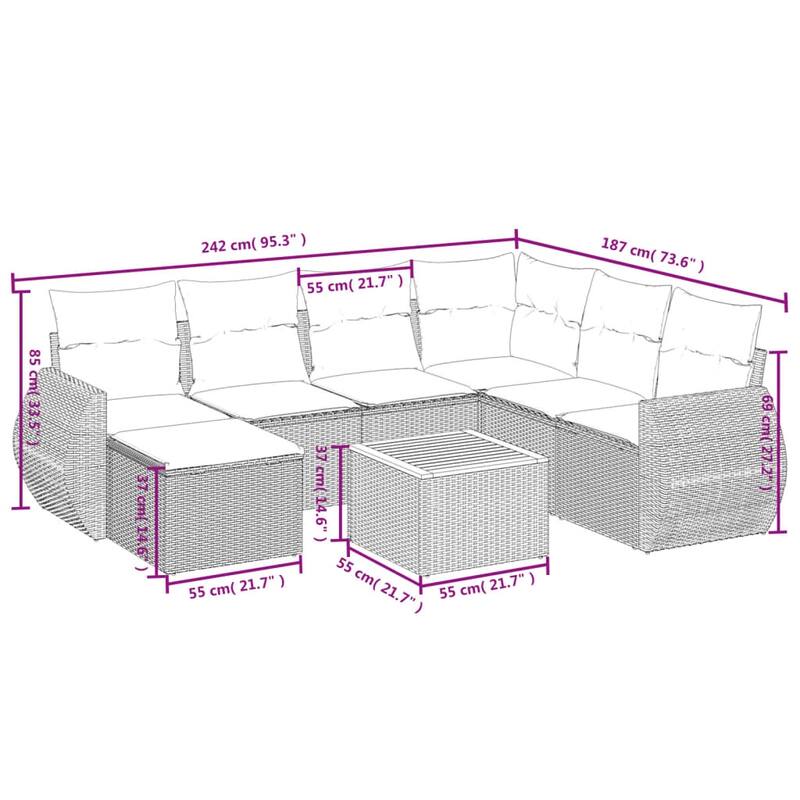 vidaXL Garden Sofa Set Black - 21.7 x 21.7 x 14.6