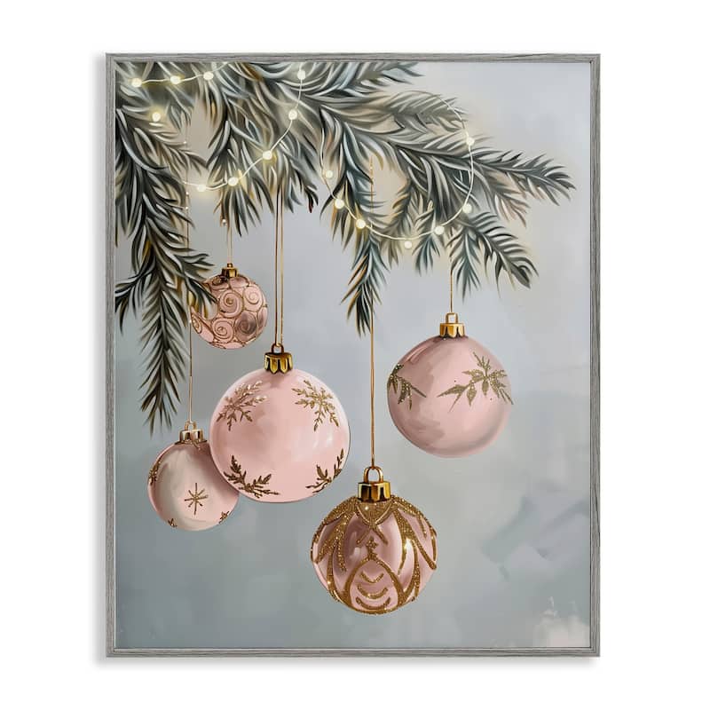 Stupell Pink Hanging Christmas Ornaments Framed Giclee Art Design By Arlington Prints - 24 x 30 - Grey