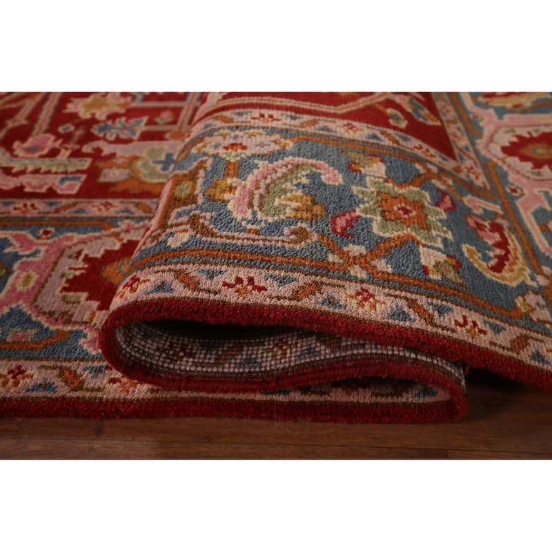 All-Over Red Oushak Indian Area Rug Handmade Wool Carpet - 8'10"x 11'8"