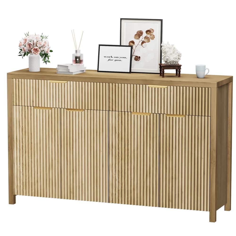 55"Fluted Sideboard Buffet Cabinet with Storage Drawers and Adjustable Shelves