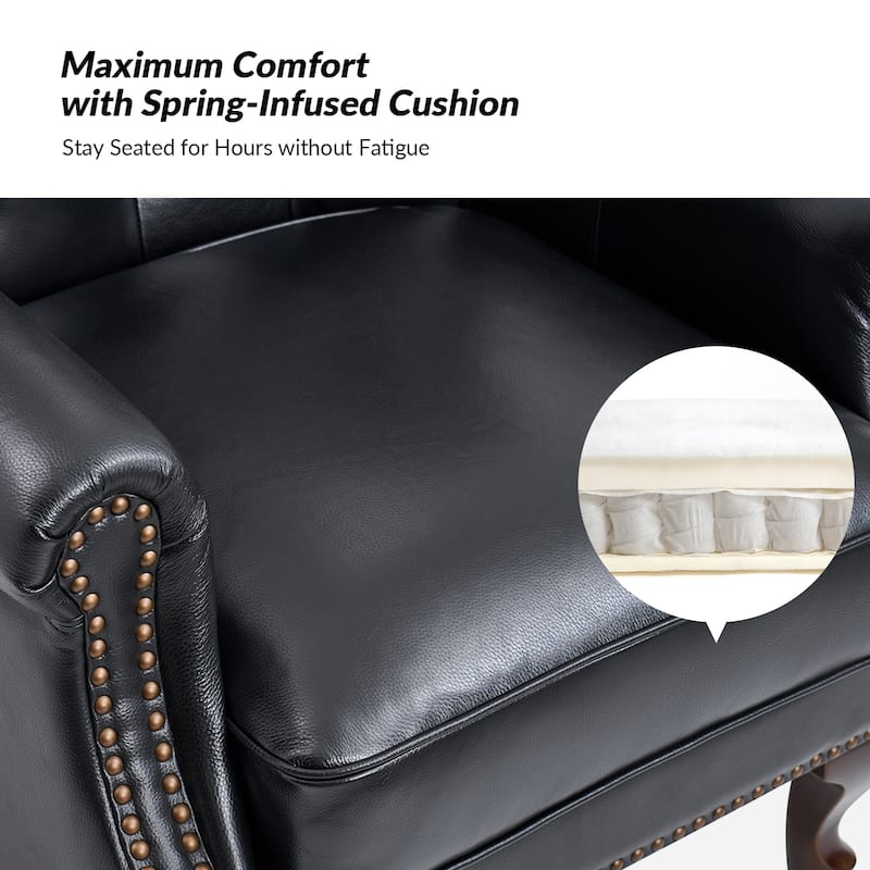 Gerhard Genuine Leather Armchair with Nailhead Trims and Removable Cushion by HULALA HOME