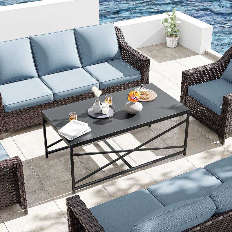 Cozywor Outdoor Patio Coffee Table, Outdoor Rectangular Metal Table for Deck, Porch, or Poolside, All-Weather-Resistance