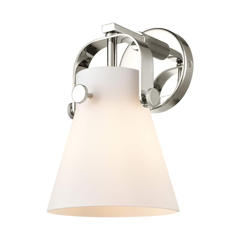 Innovations Lighting 423-1W-5-7 Pilaster II Cone Sconce Pilaster II - Polished Nickel / Matte White