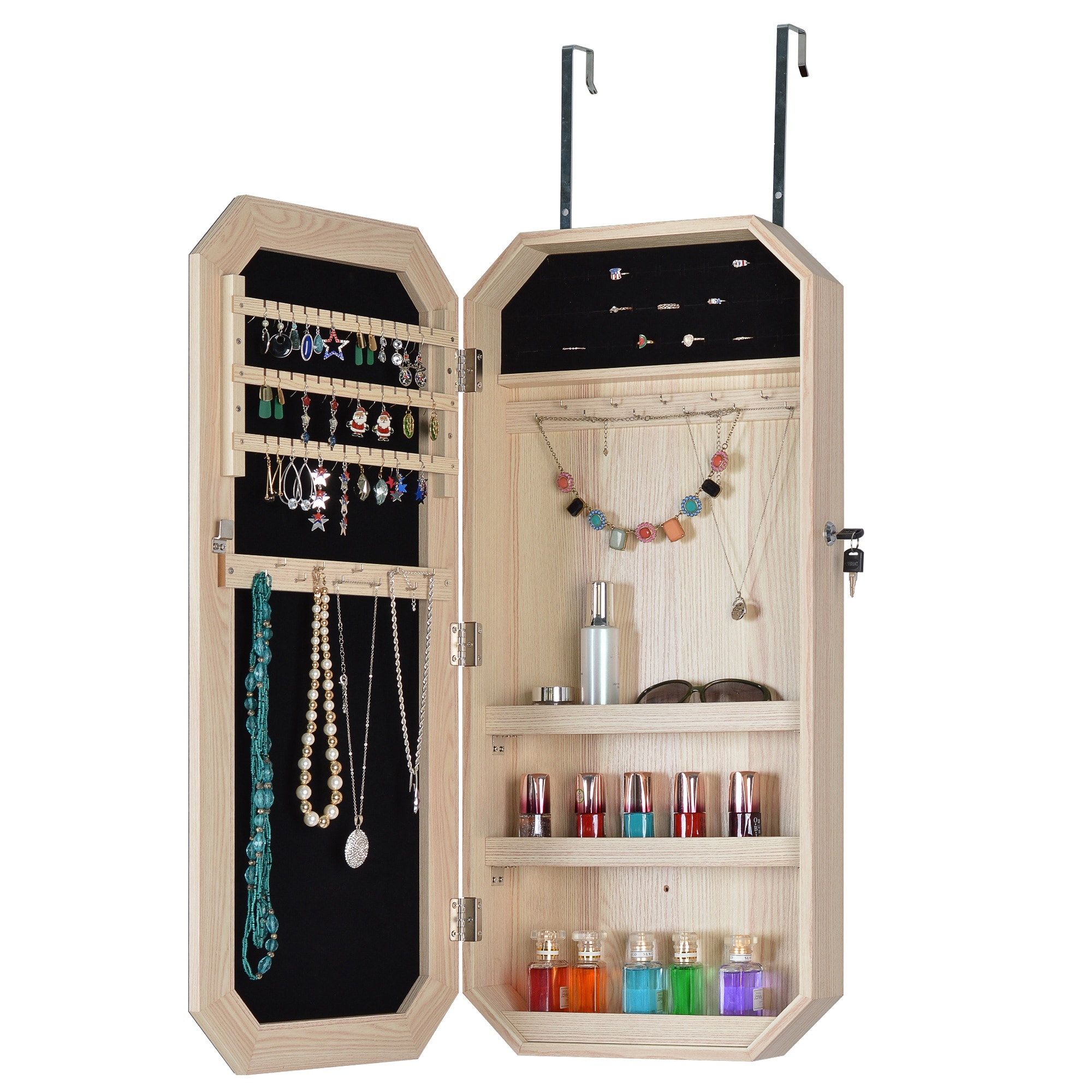 Jewelry Armoire Cabinet with Mirror, Lockable Wall Mounted Jewelry