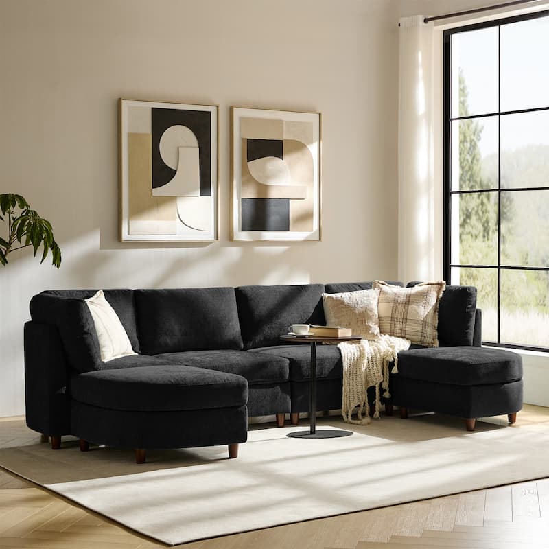 Mattia 125" Modern Under-seat Storage Sectional Sofa with Round Table and Solid Wood Legs by HULALA HOME