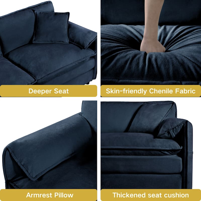 3-pieces Chenille Cloud Loveseat Sofa & Armchair Set with Deep Seat Couch and 3 Pillows