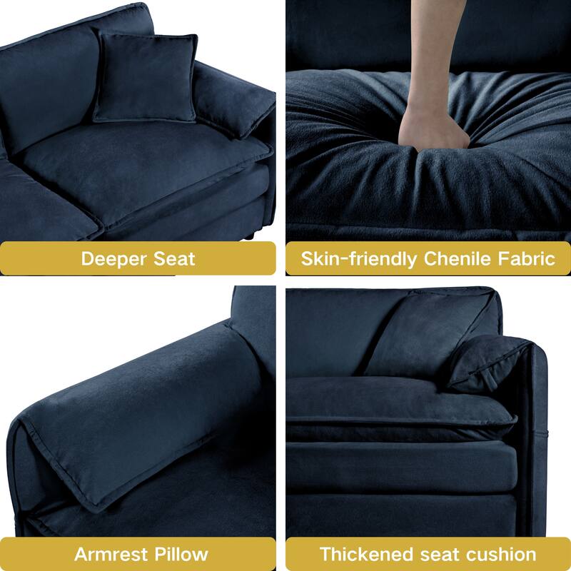 Chenille Modular Armchair with Storage Pockets & Toss Pillow