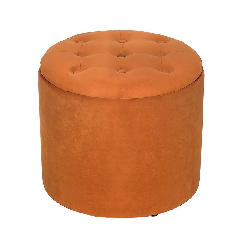 Adeco Round Storage Ottoman Footrest Stool With Removable Lid