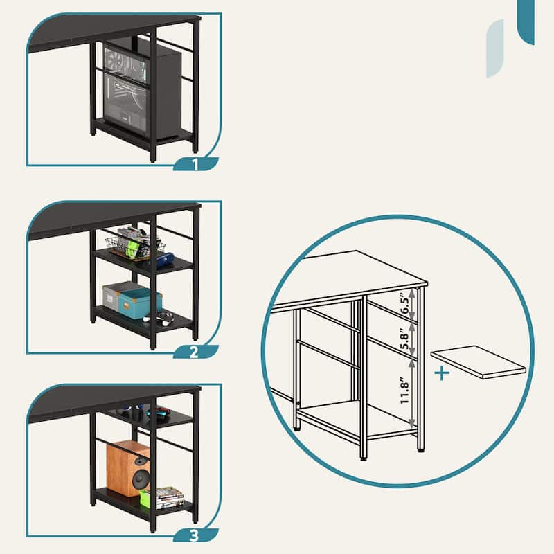 95.2 Inch L Shaped Desk with Shelves Home Office Computer Desk
