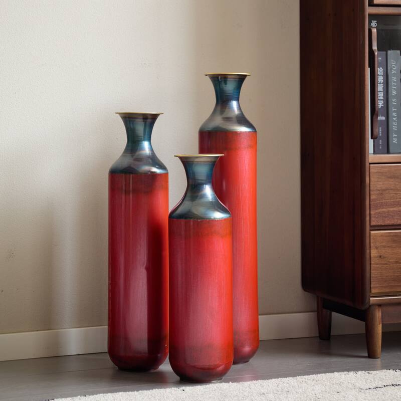 3-Piece White Metal Vase Set Modern Droplet Shape Floor Decor