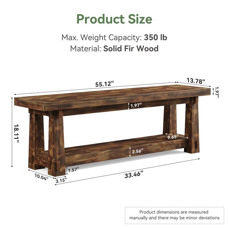 55 Inch Entryway Bench with Shoe Storage, All Solid Wood Bench - 55.12" W x 13.78" D x 18.11" H