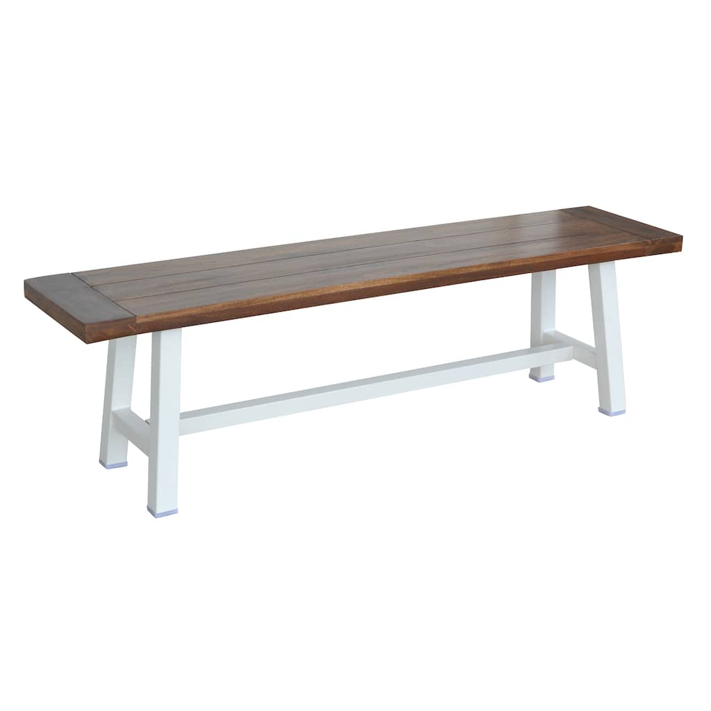 Indoor/Outdoor 63 in. Bench with Acacia Top and Metal Base - White