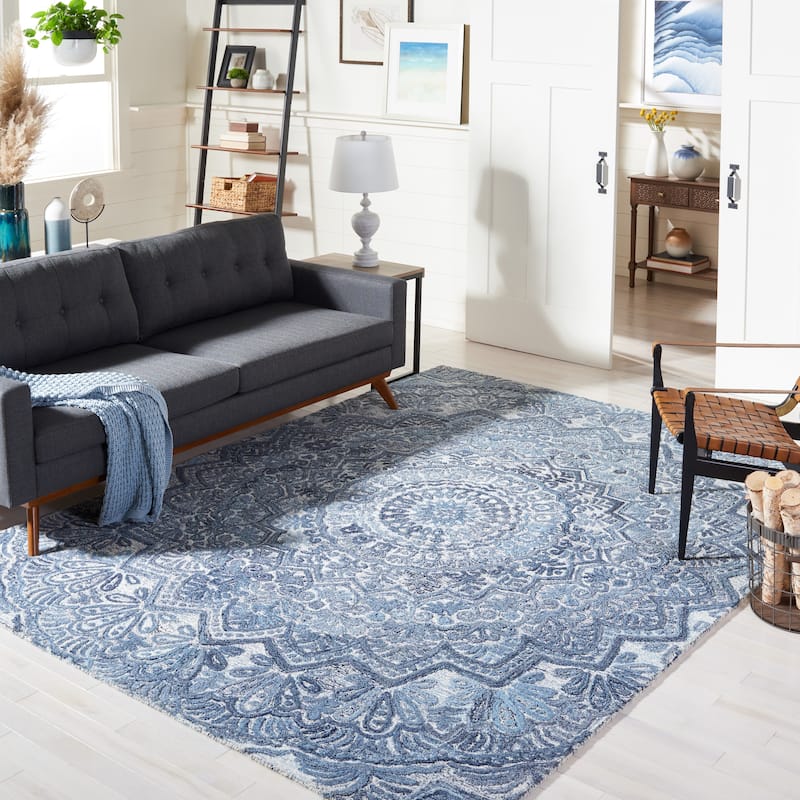 SAFAVIEH Handmade Marquee Genta Modern Medallion Wool Rug - 8' x 10' - Blue/Grey