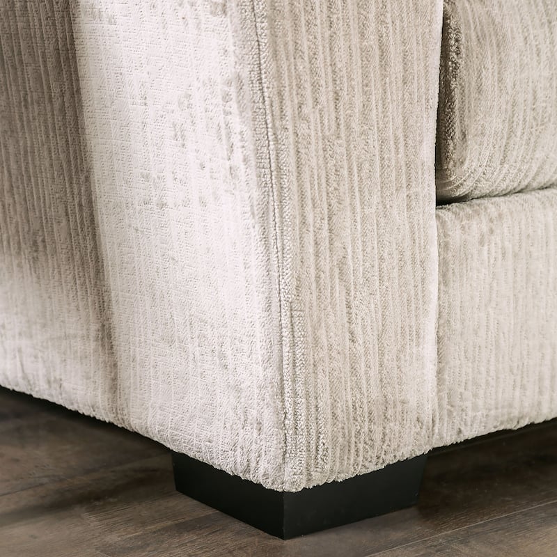 Furniture of America Farrago Cream Chenille L-Shape Sectional with Accent Pillows