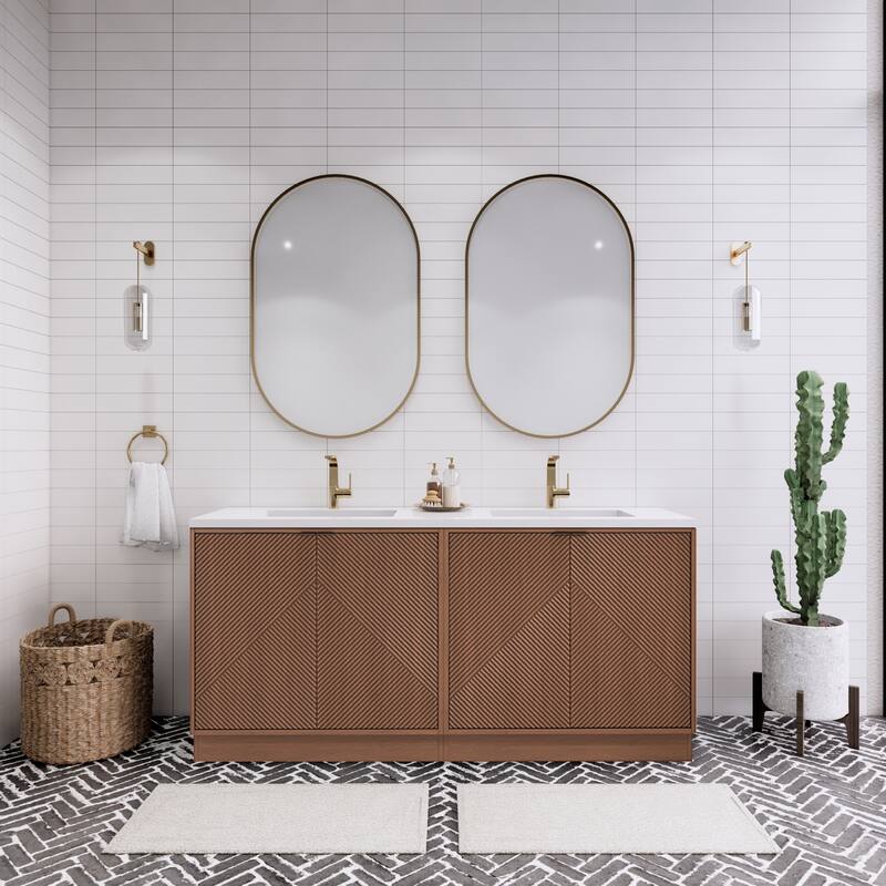 Milano 72" Freestanding Bathroom Vanity with Double White Sink