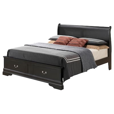 Full Sleigh Bed with Two Storage Drawers - 84" - Black