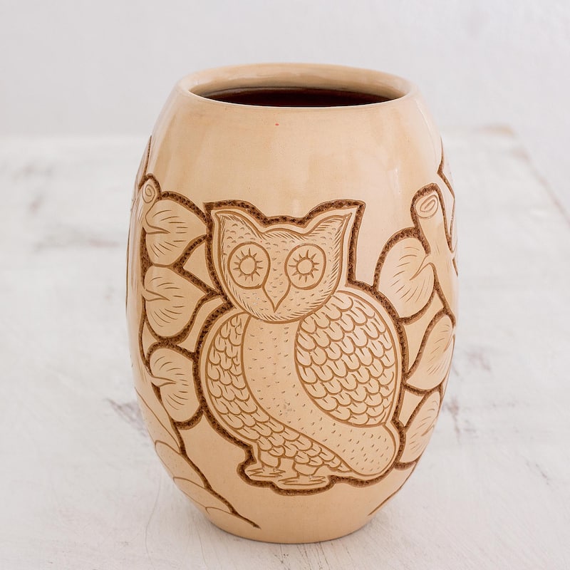 Novica Handmade Wisdom And Intuition In Beige Ceramic Decorative Vase