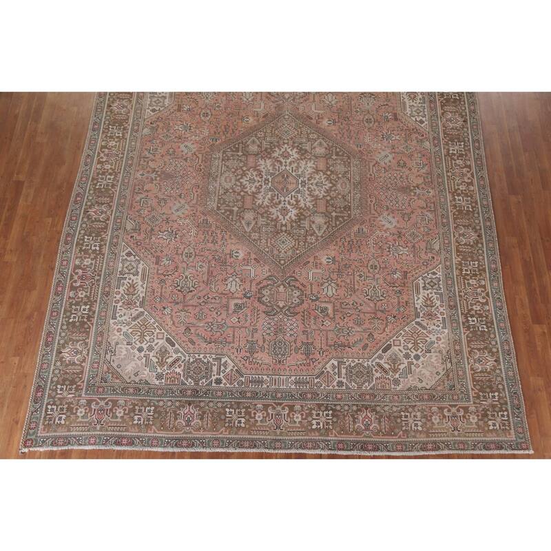 Hand Knotted Oriental 100% Wool Carpet Traditional Medallion Pink Tabriz Area Rug - 12' 5'' X 9' 9''