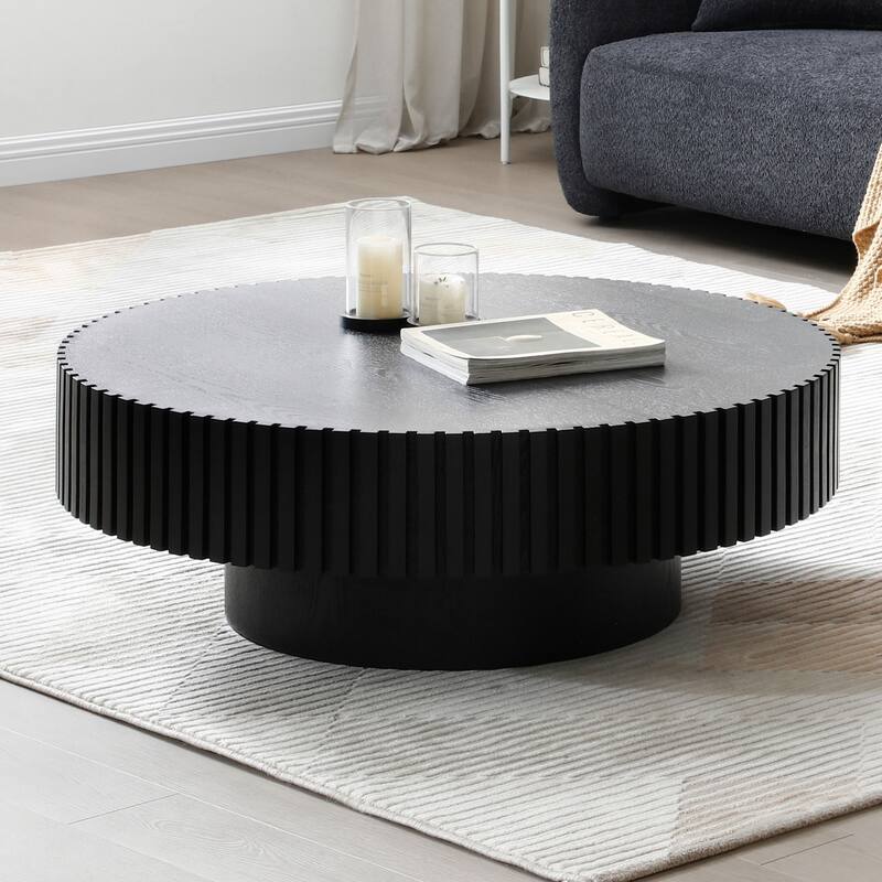 35.43'' Nesting Round Wood Coffee table for Apartment, Modern Living Room Coffee Table with Sturdy Pedestal