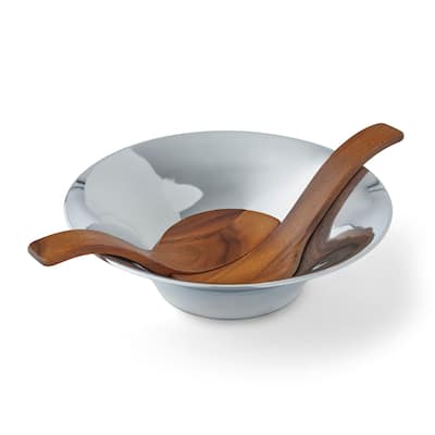 Nambe Chillable Salad Bowl with Servers - 7" L x 13" W x 4" H