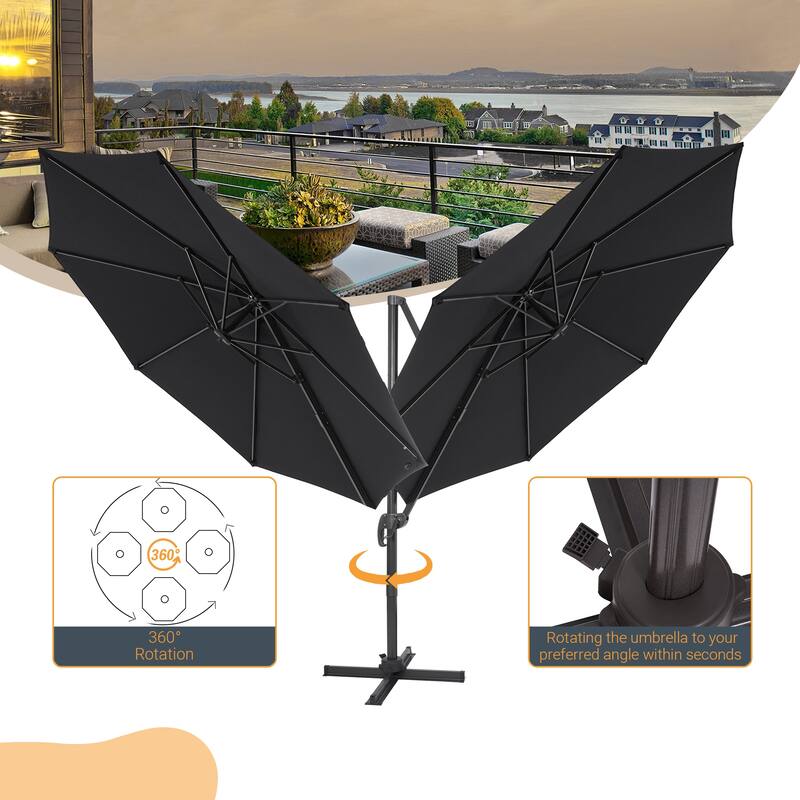 LIVOOSUN 11FT Cantilever Patio Umbrella 240g Solution-Dyed Fabric