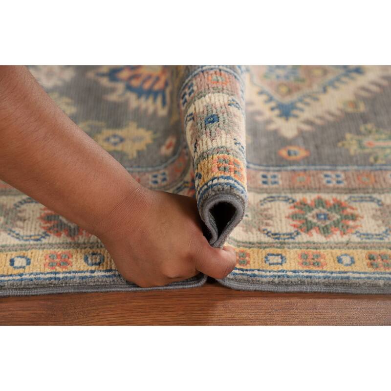Gray Kazak Runner Rug Hand-Knotted Wool Carpet - 2'7" x 9'7"