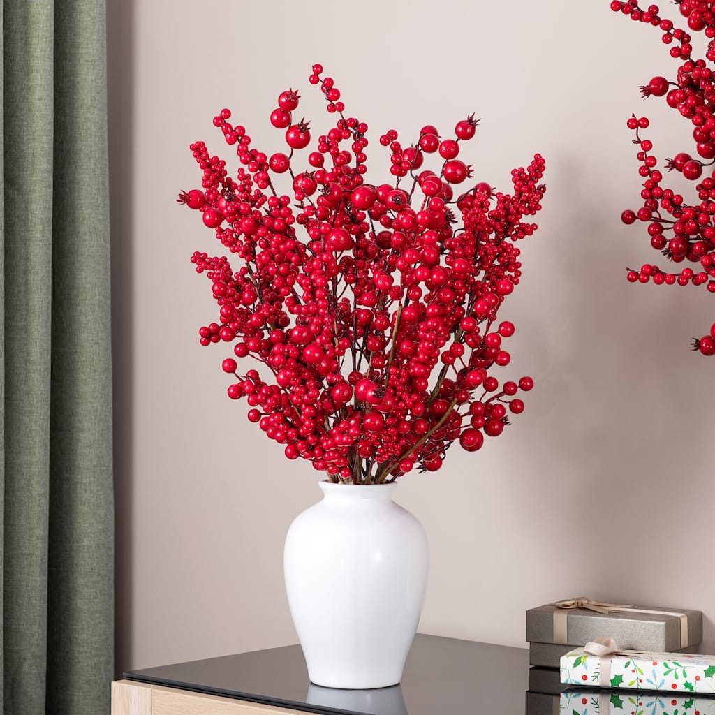 Glitzhome 24"H Christmas Berry Vase Centerpiece