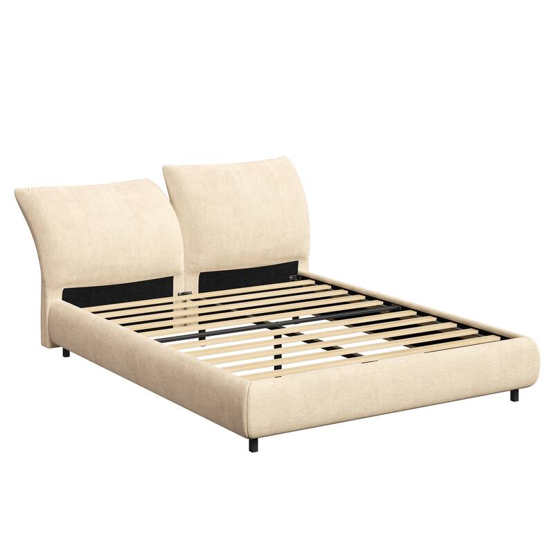 Christopher Knight Home - Julian Modern Fabric Upholstered Bed Frame with Adjustable Cushions and No Box Spring Design