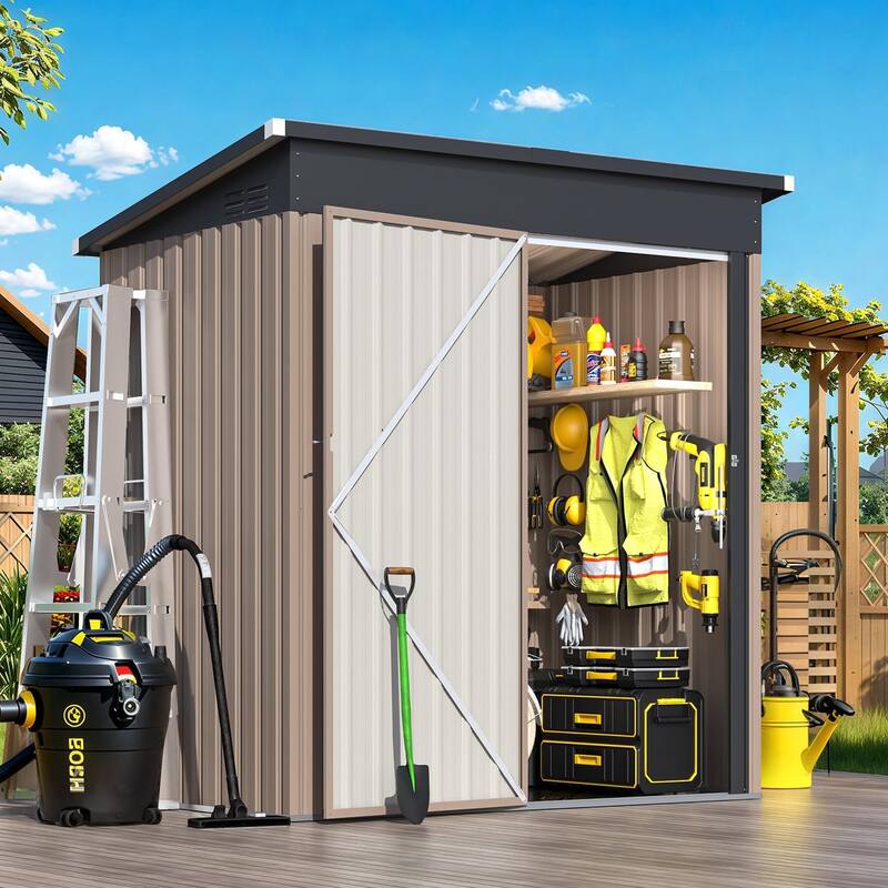 AECOJOY 5'x3' Outdoor Storage Shed with Floor Base, Small Metal Garden Sheds & Outdoor Storage Clearance