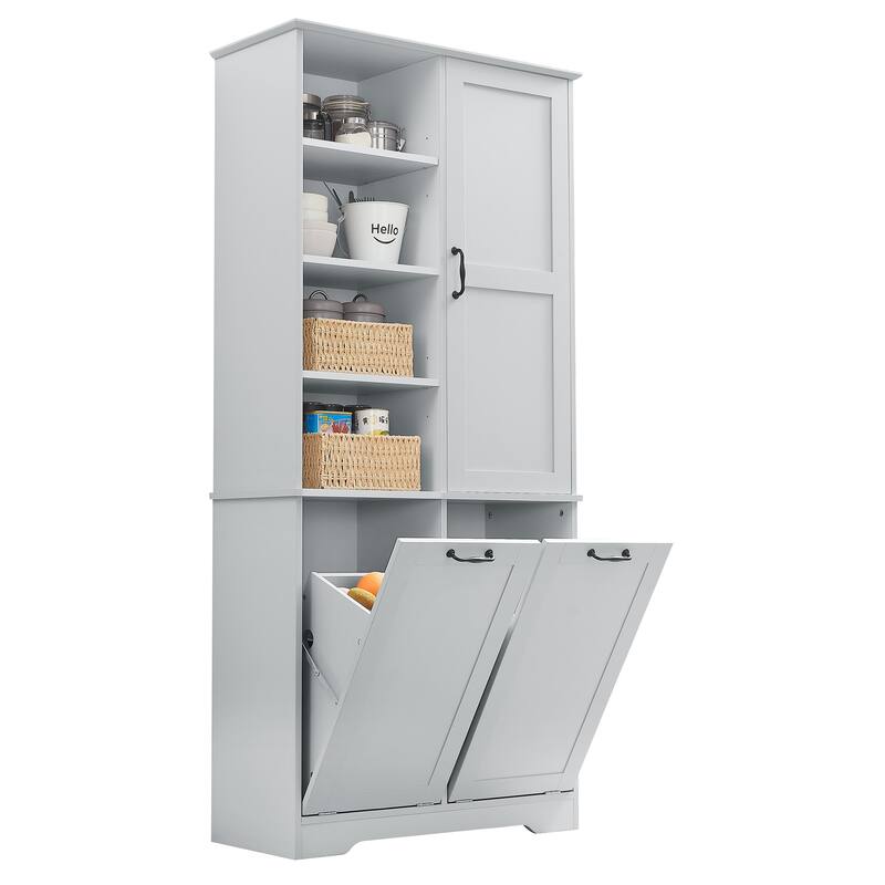 Bathroom Storage Cabinet with Doors and Drawers, Tilt-Out Laundry Hamper