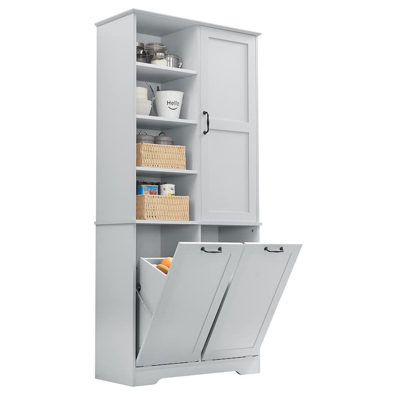 GDFStudio - Elijah Tall Bathroom Cabinet with Tilt-Out Laundry Hampers and Adjustable Shelves