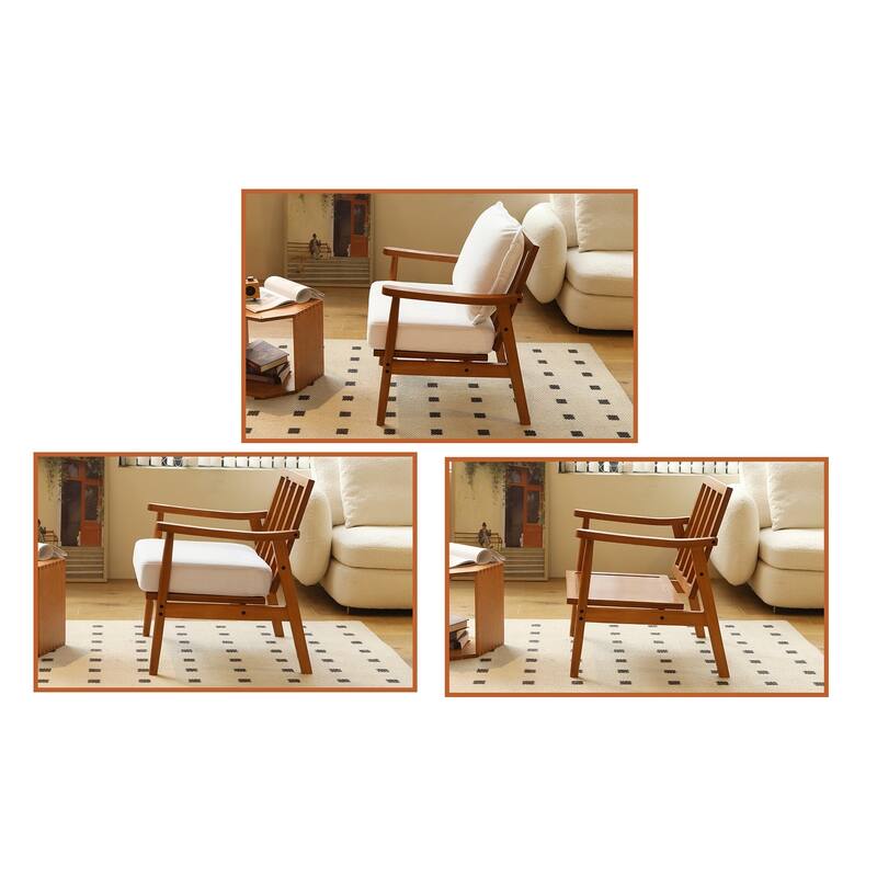 Accent Chair with Solid Wood Frame, Living Room Chair with Soft Fabric Cushion, Cozy Bedroom Chair, Comfy Armless Reading Chair
