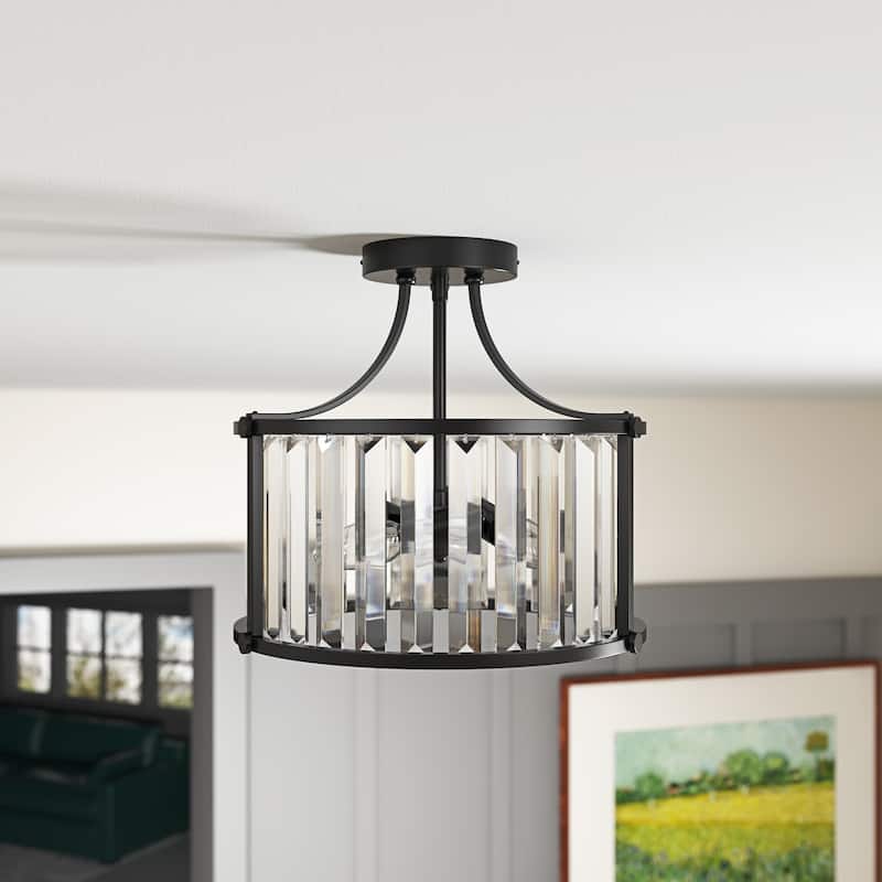 Modern 3-Light Semi Flush Mount Crystal Ceiling Lamp for Kitchen Bedroom Foyer
