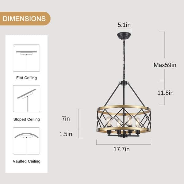 dimension image slide 2 of 3, 4-Light Circle Hanging Candlestick Linear Foyer Chandelier Lighting Fixture for Dining Room Kitchen Island