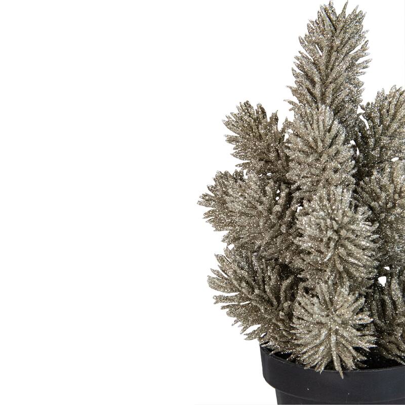 8.5in Potted Metallic Glitter Artificial Pine Christmas Tree - Unlit - under-3-feet