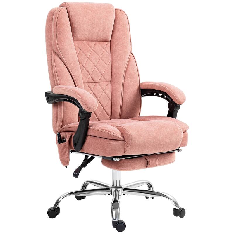 Massage Office Chair, Executive Office Chair Reclining Computer Chair with 6-Point Vibration, Retractable Footrest, Pink