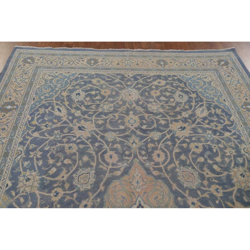 Hand Knotted Oriental 100% Wool Carpet Traditional Floral Navy Blue & Blues Sarouk Area Rug - 10' 4'' X 6' 8''