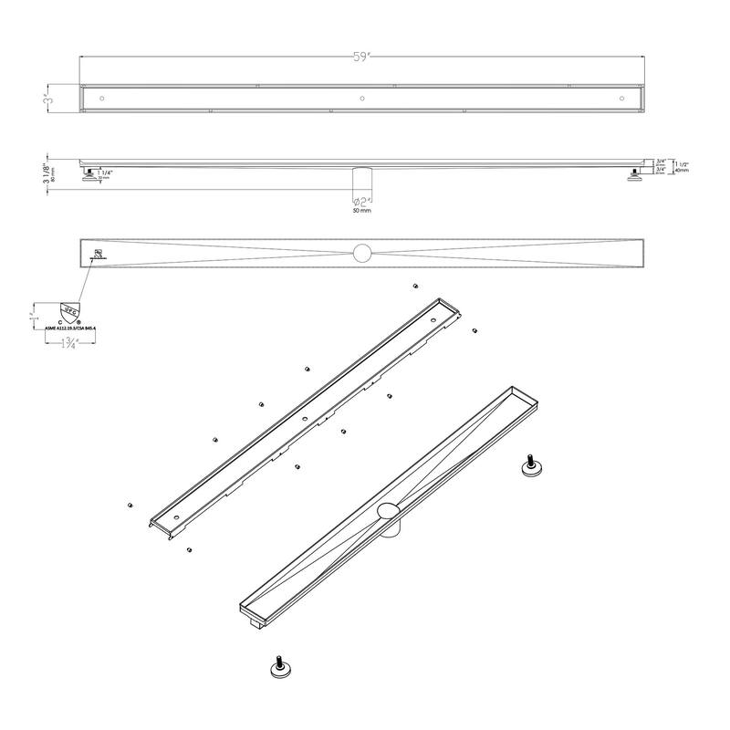 ALFI brand 59" Stainless Steel Linear Shower Drain with No Cover