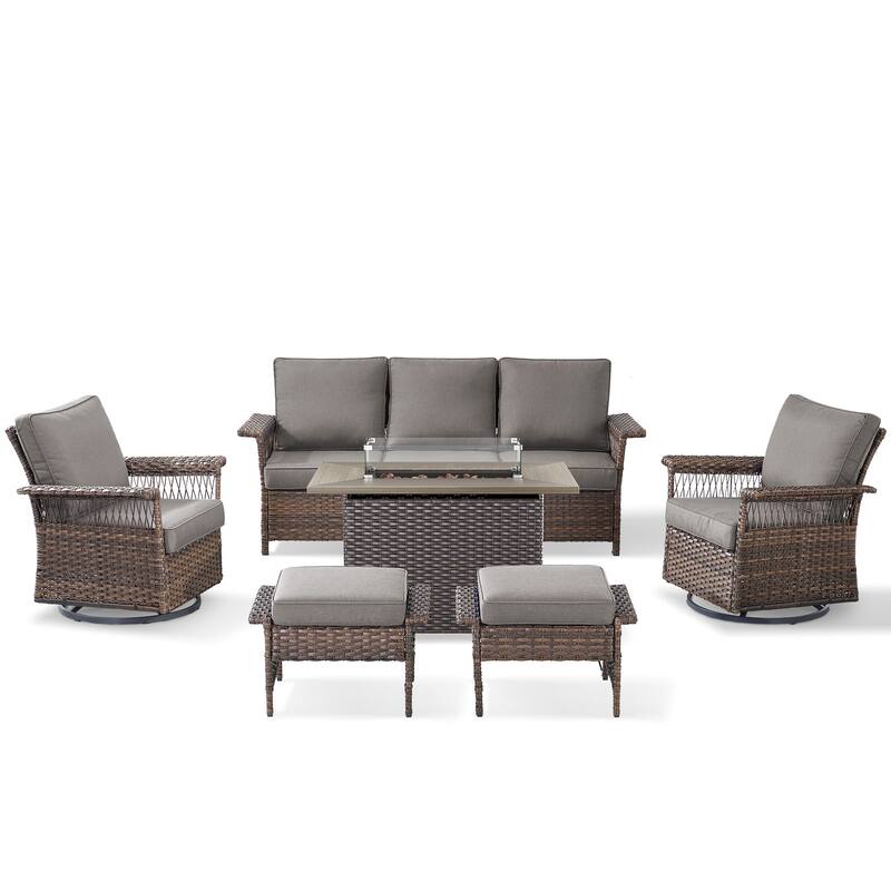 Pocassy 41 in Fire Table with Patio Sofa Swivel Chair Ottoman