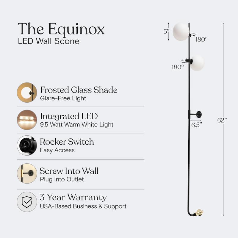Brightech Equinox 2-Light Classic Black LED Wall Sconce with 2 Adjustable Heads