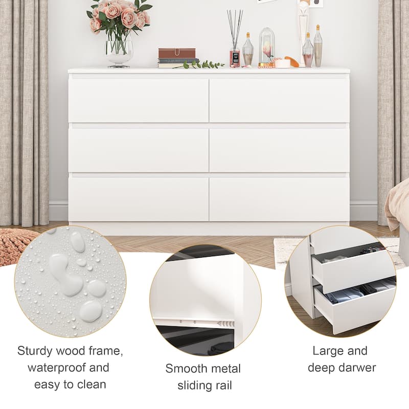 6 drawer 47.25 in. Wide Dresser Wood Double Dresser Large Storage Tower Unit Chest of Drawers TV Stand Dresser