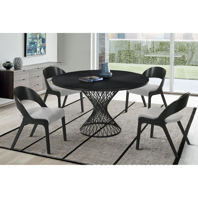 Cirque Polly Black or Walnut Wood 5 Piece Dining Set with Pedestal Base - Black