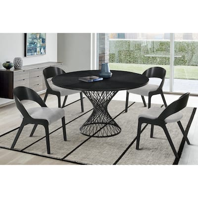 Cirque Polly Black or Walnut Wood 5 Piece Dining Set with Pedestal Base