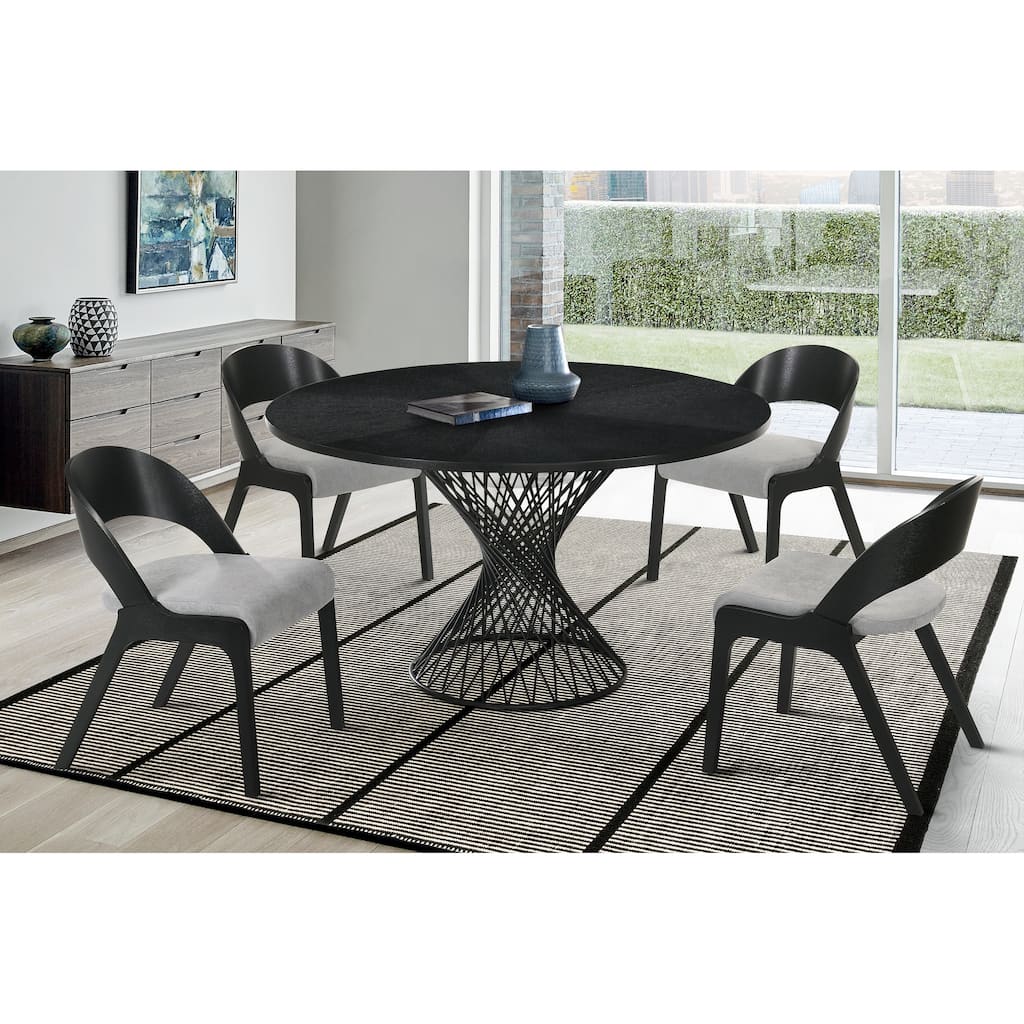 Cirque Polly Black or Walnut Wood 5 Piece Dining Set with Pedestal Base