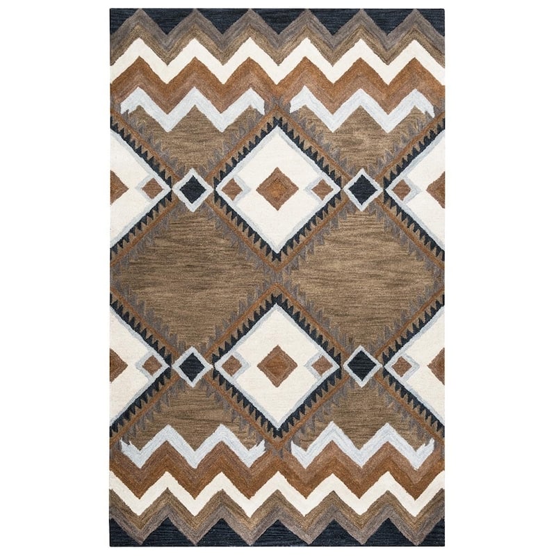 Alora Decor Pueblo Multi-colored Diamond Hand-tufted Wool Rug - 9' x 12' - Brown